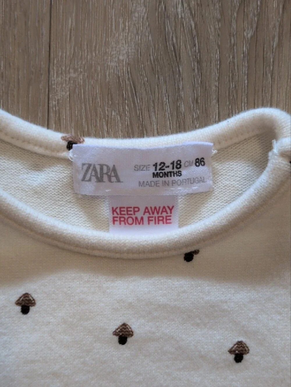 Zara Cream Long-Sleeve One-Piece with Brown Mushroom Print
